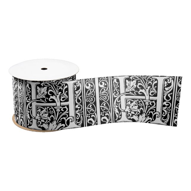 Letter H Mediaeval Monogram Art Nouveau Satin Ribbon (Spool)