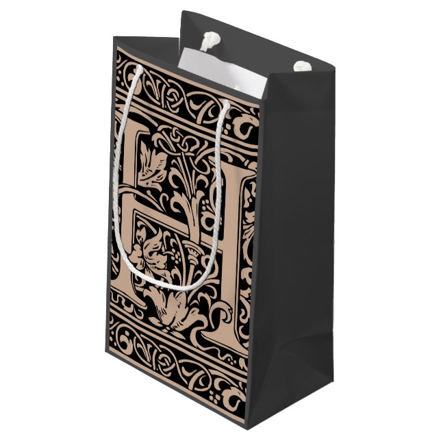 Letter H Mediaeval Monogram Art Nouveau Small Gift Bag (Back Angled)
