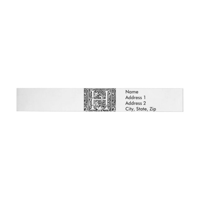 Letter H Mediaeval Monogram Art Nouveau Wraparound Address Label (Individual)