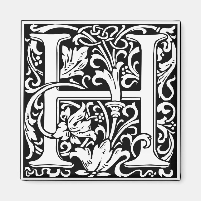 Letter H Mediaeval Monogram Vintage Initial Magnet (Front)