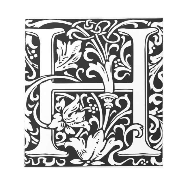 Letter H Mediaeval Monogram Vintage Initial Notepad (Front)