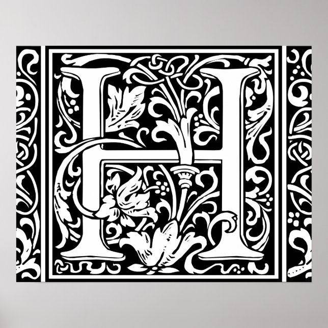 Letter H Medieval Monogram Art Nouveau Poster (Front)