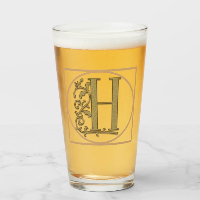 LETTER H MONOGRAM Beautiful Wedding New Home Gift Glass (Front Filled)