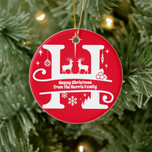 Letter H Monogram Initial Family Name Greeting Ceramic Ornament