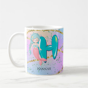 Letter H Monogram Watercolor Cute Mermaid Nursery Coffee Mug