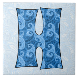 Letter H - Monogrammed Blue Paisley 6 inch Tile
