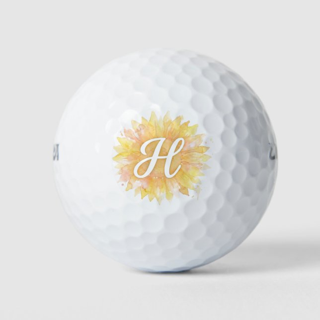 Letter H Sunflower First Name Monogram Initial  Golf Balls (Front)
