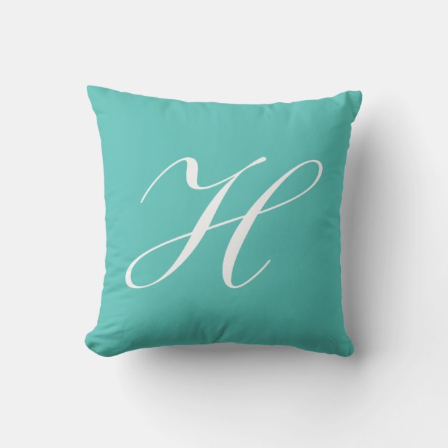Letter H Turquoise Monogram Pillow (Front)