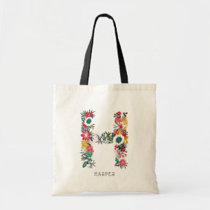 Letter H Whimsical Floral Letter Monogram I Tote Bag