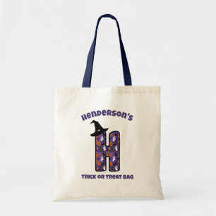 Letter H with Witch Hat and Name Trick or Treat Tote Bag