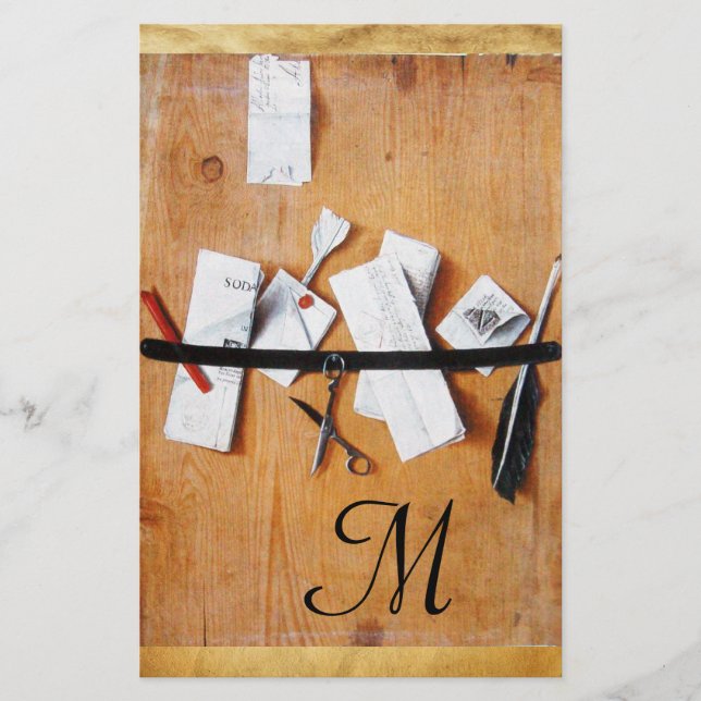 LETTER HOLDER IN WOOD MONOGRAM brown black white Stationery (Front)