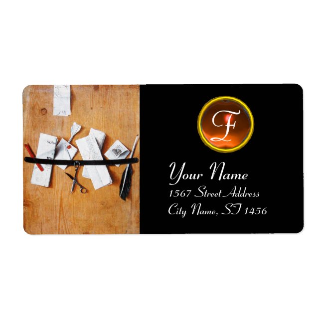 LETTER HOLDER IN WOOD MONOGRAM, orange agate black (Front)