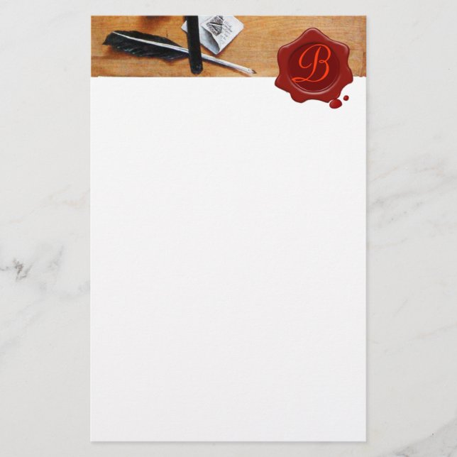 LETTER HOLDER IN WOOD RED WAX SEAL MONOGRAM brown Stationery (Front)