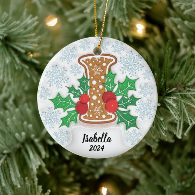 Letter I Custom Name Christmas  Ceramic Ornament (Tree)