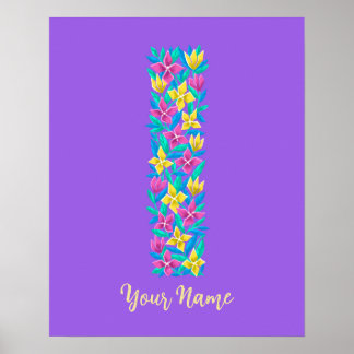 letter I customised floral wall art