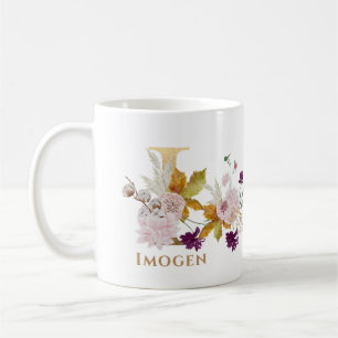 Letter I - Gold Floral Name sister coworker friend Coffee Mug