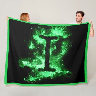 Letter I Green Capital Alphabet Fleece Blanket