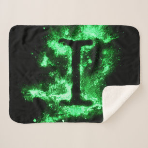 Letter I Green Capital Alphabet Sherpa Blanket