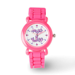 Letter I initial monogram doodle heart girls watch