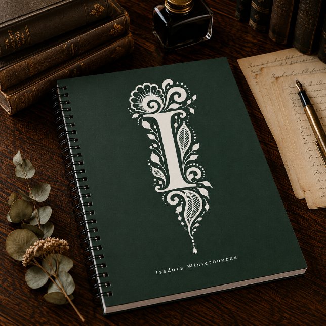 Letter I Linocut Botanical Monogram Notebook (Creator Uploaded)