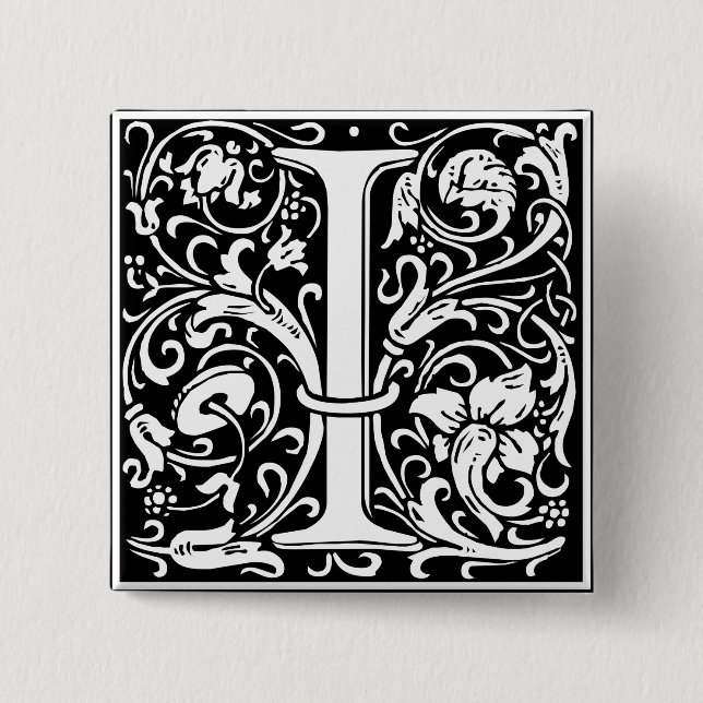 Letter I Mediaeval Monogram Art Nouveau 15 Cm Square Badge (Front)