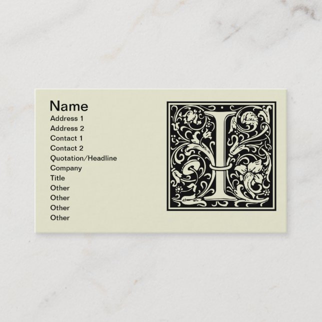 Letter I Mediaeval Monogram Art Nouveau Business Card (Front)