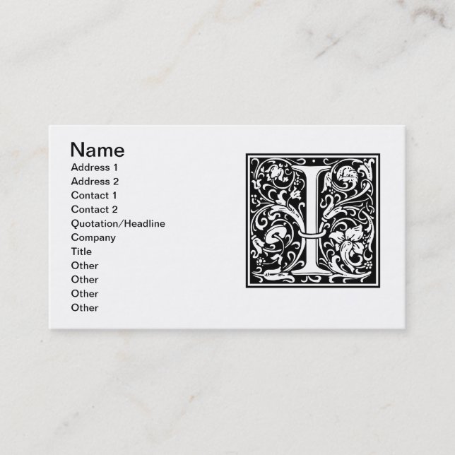 Letter I Mediaeval Monogram Art Nouveau Business Card (Front)