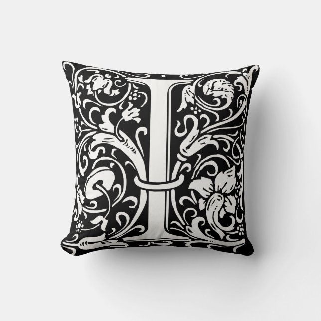 Letter I Mediaeval Monogram Art Nouveau Cushion (Front)