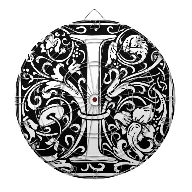 Letter I Mediaeval Monogram Art Nouveau Dartboard (Front)