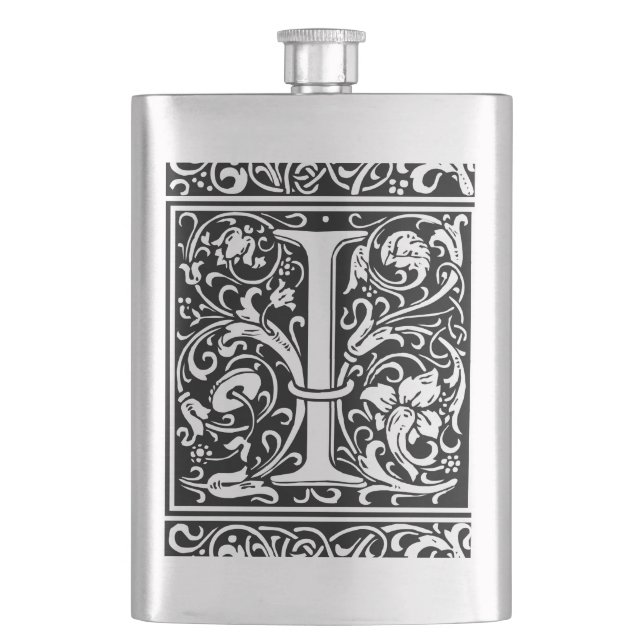 Letter I Mediaeval Monogram Art Nouveau Hip Flask (Front)