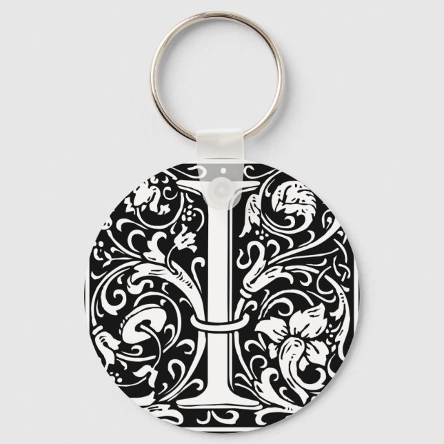 Letter I Mediaeval Monogram Art Nouveau Key Ring (Front)