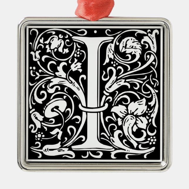 Letter I Mediaeval Monogram Art Nouveau Metal Ornament (Front)