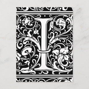 Letter I Mediaeval Monogram Art Nouveau Postcard