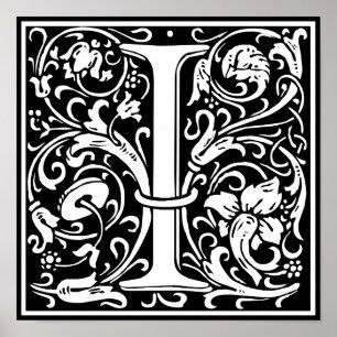 Letter I Mediaeval Monogram Art Nouveau Poster