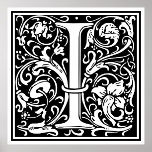Letter I Mediaeval Monogram Art Nouveau Poster