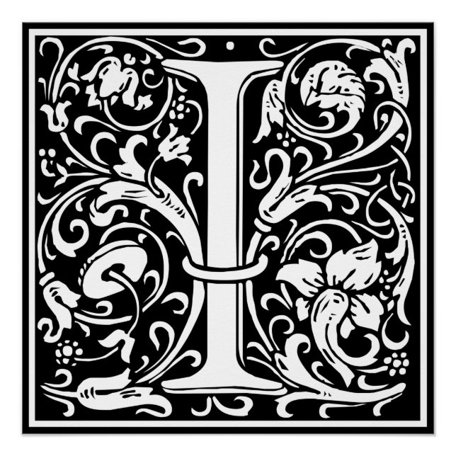 Letter I Mediaeval Monogram Art Nouveau Poster (Front)