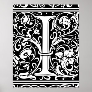 Letter I Mediaeval Monogram Art Nouveau Poster