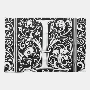Letter I Mediaeval Monogram Art Nouveau Tea Towel