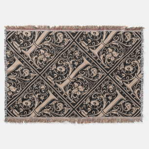 Letter I Mediaeval Monogram Art Nouveau Throw Blanket