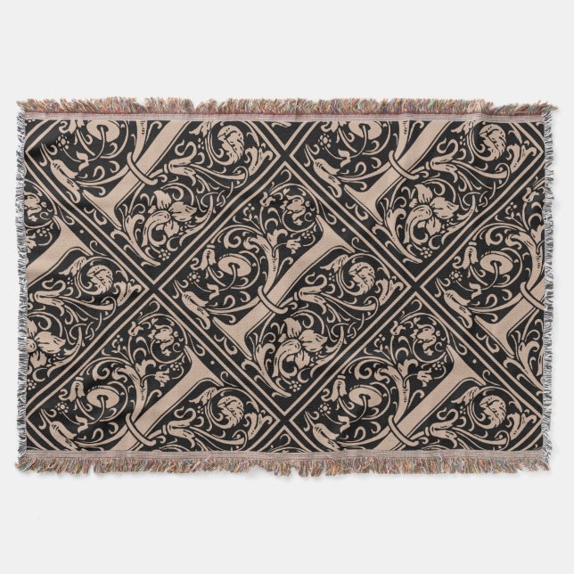 Letter I Mediaeval Monogram Art Nouveau Throw Blanket (Front)