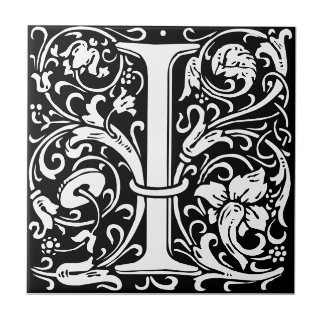 Letter I Mediaeval Monogram Art Nouveau Tile (Front)