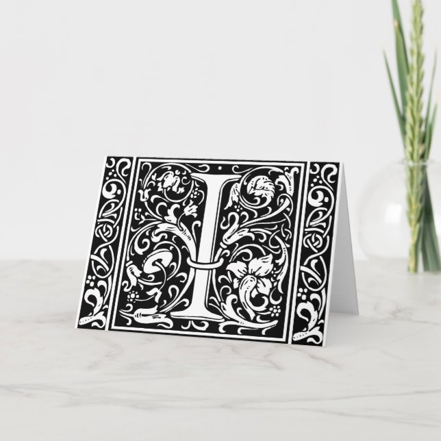 Letter I Mediaeval Monogram Vintage Initial Note Card (Front)