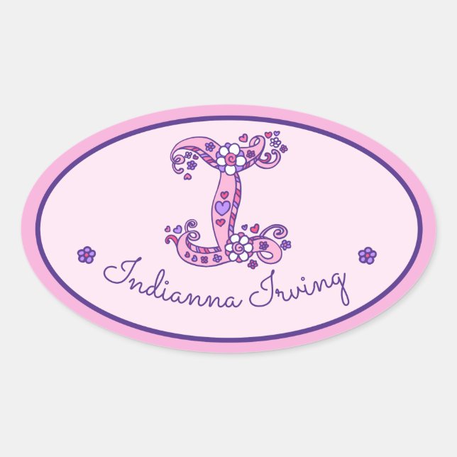 Letter I monogram custom girls name pink stickers (Front)
