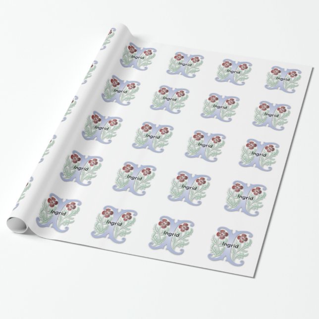 Letter I Monogram Fleur de lis Wrapping Paper (Unrolled)