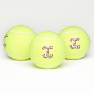 Letter I monogram girls personalised doodle art Tennis Balls