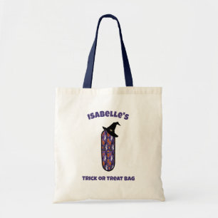 Letter I with Witch Hat and Name Trick or Treat Tote Bag