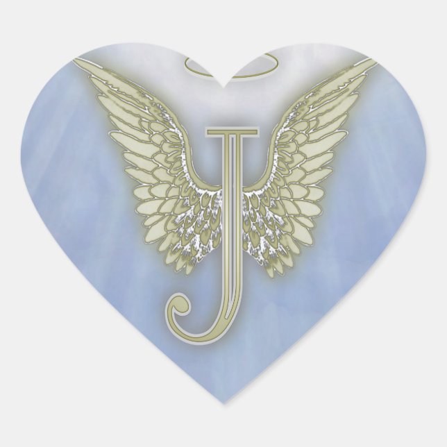 Letter J Angel Monogram Heart Sticker (Front)