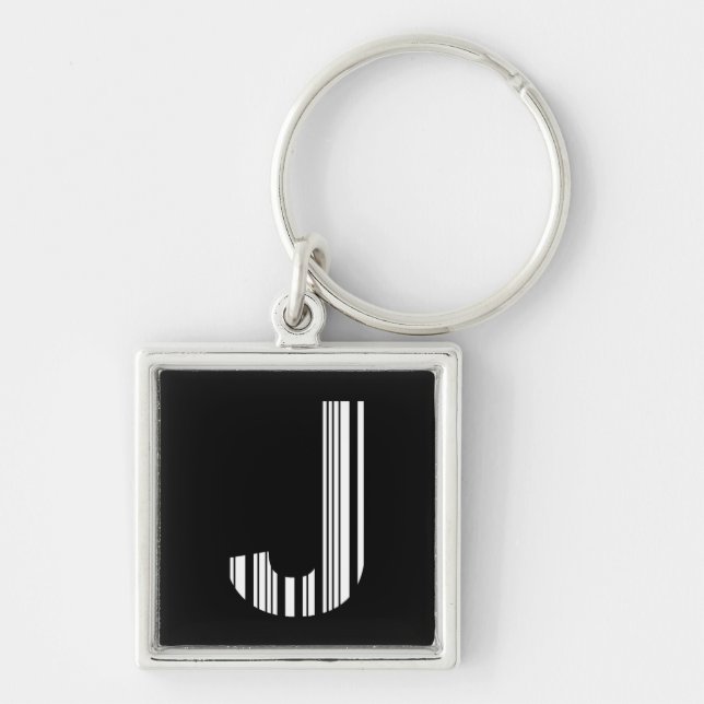 LETTER J BAR CODE First Initial Barcode Pattern Key Ring (Front)