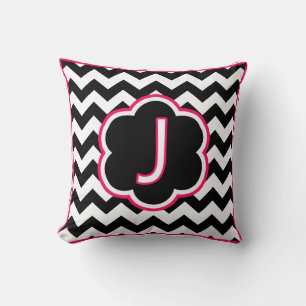 Letter J Black and White Chevron Monogram Cushion