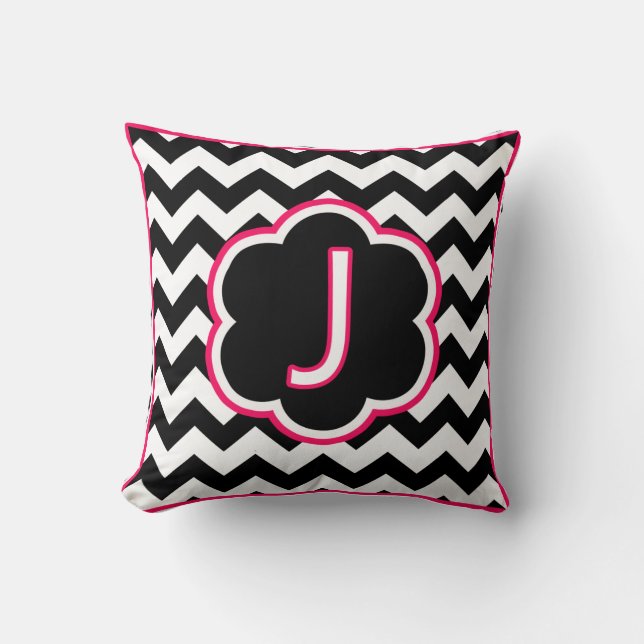 Letter J Black and White Chevron Monogram Cushion (Front)